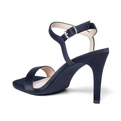 GENSHUO Sandalen & Slides GENSHUO Sandaletten Damen mit Absatz, 8CM High Heel Peep Toe, Satin Sandalen Sommer Elegante Schuhe Party Prom Dress Slingback mit Knöchelriemen,EU 36-42