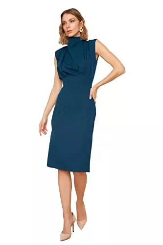 TRENDYOL Business TRENDYOL Damen Gerade Midi-ärmel Tag Nacht Schlank Kleid Dress