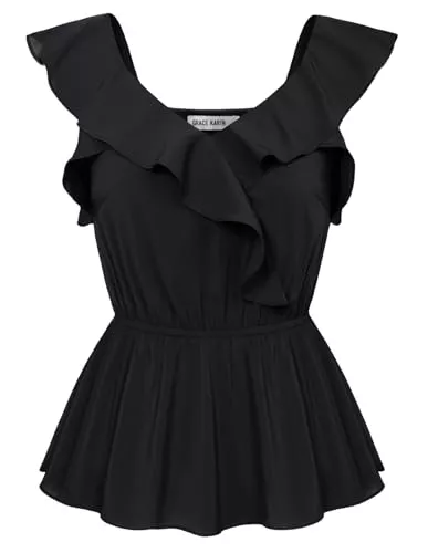 GRACE KARIN Tops GRACE KARIN Damen Sommer Trägertop Ärmellos V-Ausschnitt Blumen Tank Top Lässig Oberteil mit Rüschen