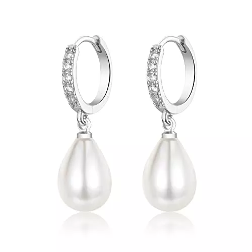 MASOP Schmuck MASOP Perlenohrringe Creolen Silber 925/Gold Ohrringe Perlen Vergoldet für Damen Frauen Mädchen