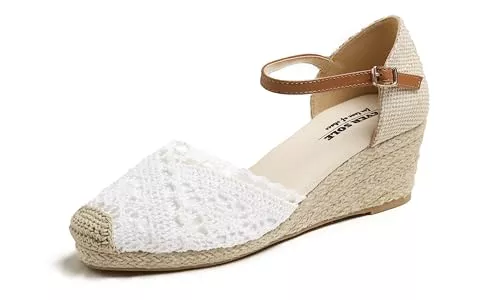Feversole Sandalen & Slides Feversole Slingback Sandalen Damen Espadrilles Plateau Wedges Sandaletten mit Geschlossene Keilabsatz Sommerschuhe Sommer Pumps Frauen Schuhe
