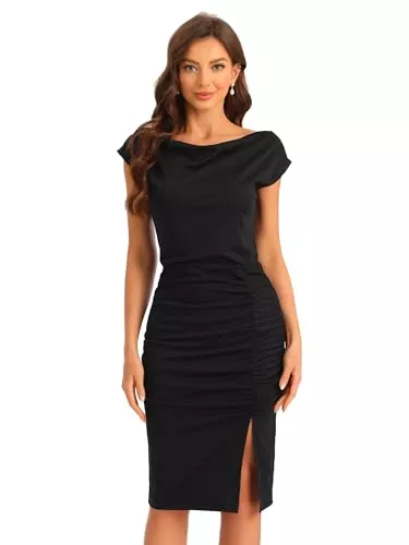 Allegra K Freizeit Allegra K Damen Kleider, Kurzarm Gerafftes Wasserfallausschnitt Wickelkleid