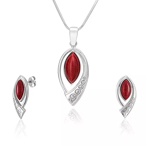 LillyMarie Schmuck Damen Silber-Schmuckset echt Silber 925 Goldfluss-Anhänger rot längen-verstellbar Schmucketui Schöne Geschenke für Frauen