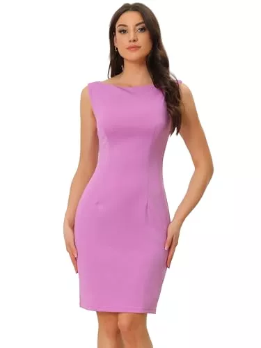 Allegra K Business Allegra K Damen Etuikleid Ärmellos U-Boot Ausschnitt Lässig Elegant Bürokleid Kleid