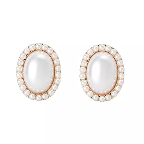 AJSOENO Schmuck Perlen-Ohrclips für Damen, 14 Karat vergoldet, oval, Ohrringe, Zink, Perle