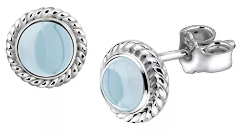 Nenalina Schmuck Nenalina Silber Damen-Ohrringe Ohrstecker rund mit Geburtsstein Aquamarin hellblau für Frauen und Mädchen, 925 Sterling Silber, Ohrstecker für Damen, Geburtsstein Ohrringe, 222999-098