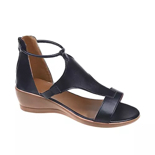 Dasongff Sandalen & Slides Dasongff Frauen Bequeme Plattform Sandale Sommer Offene Schuhe Faux Leder Wedge Heel Flatform Open Toe Ledersandalen Mit Römische Schuhe Fesselriemen Schnalle Sandaletten Casual Freizeit