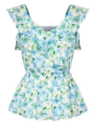 GRACE KARIN Ärmellose Blusen GRACE KARIN Damen Sommer Trägertop Ärmellos V-Ausschnitt Blumen Tank Top Lässig Oberteil mit Rüschen