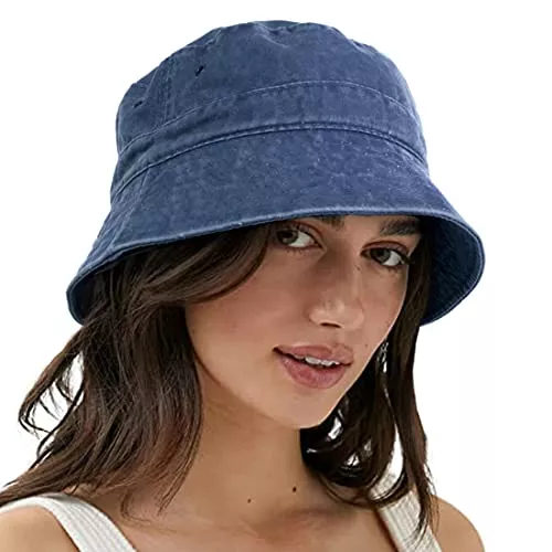 VECRY Hüte & Mützen VECRY Damen Herren Denim Gewaschene Baumwolle Trendy Bucket Hat Damen Sommer Strand Sonnenhüte