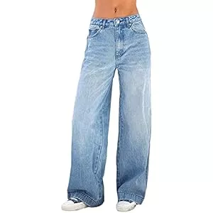 FUZUAA Jeans FUZUAA Baggy Jeans für Damen Hip Hop Lange Jeans Y2K Lose gerade Jeans Hohe Taillenjeans Bootcut Jeans mit weitem Bein Baggy Boyfriend Denim Streetwear Cargohose
