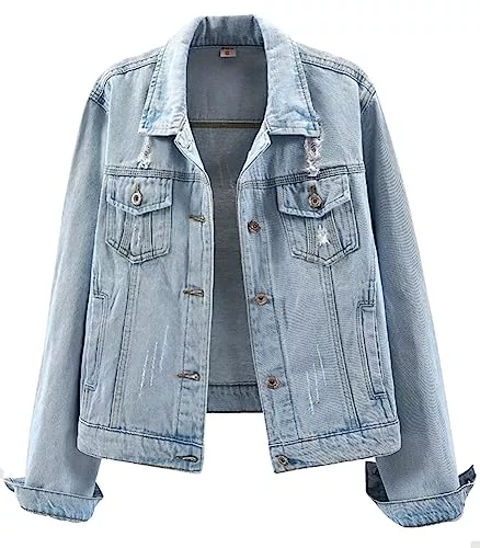 Kedera Jacken Kedera Damen Jeansjacken Distressed Ripped Langarm Jeansjacke Mäntel