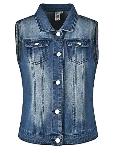 MISS MOLY Westen MISS MOLY Damen Beiläufige Denim Weste Ärmellos Jeansjacke mit Ziertaschen