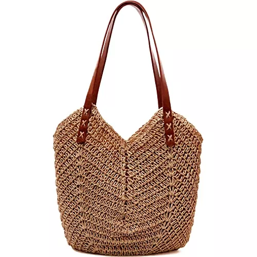 MAMUNU Taschen & Rucksäcke MAMUNU Stroh Handtasche Damen Große, Strohtasche Umhängetasche Reißverschluss, Sommer Strandtasche Damen, Handgewebt Schultertaschen Reisen Urlaub Strand