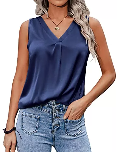 Zeagoo Tops Zeagoo Damen Satin Tank Top Strap Basic Cami Sommer Weste Shirt Lässiges V-Ausschnitt Ärmellose Blusen