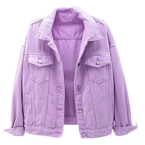 N/P Jacken Damen Übergröße Jeansjacke Frühling Herbst Kurzmantel Rosa Jeansjacken Casual Tops Lila Gelb