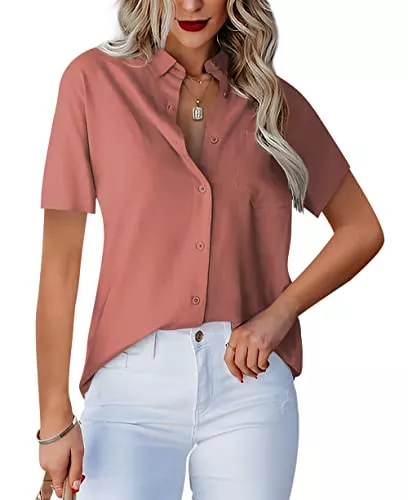 Homlan Hemdblusen Homlan Damen Bluse V-Ausschnitt Hemd Langarm Elegant Lässige Oberteile Knopfleiste Hemdbluse Arbeit Einfarbig Langarmshirt mit Brusttaschen