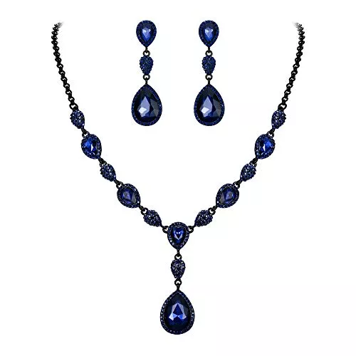 Clearine Schmuck Clearine Damen Schmuck Set Hochzeit Braut Zirkonia Teardrop Y Halskette und Ohrringe Schmuckset für Frauen