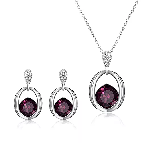 Clearine Schmuck Clearine Damen Oval Halskette und Ohrringe Set österreichischen Kristall Cubic Zirconia zierlich Anhänger Schmuck Set Geschenk rosa Silber-Ton