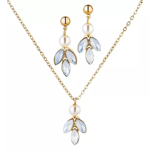 Brautkrone Schmuck Handgemachtes Schmuckset für die Braut aus Glassteinen für Hochzeiten: Elegante Halskette und Ohrringe in hochwertigem Design