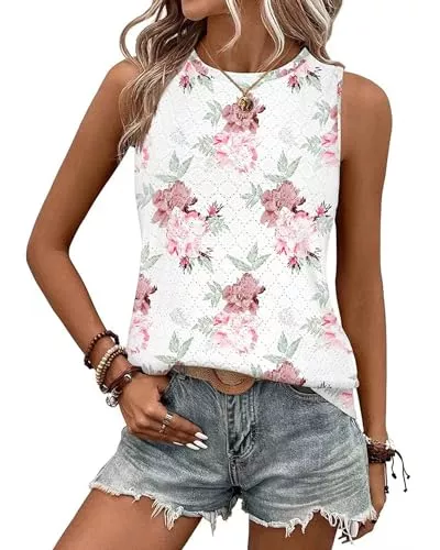 BellaDila Tops BellaDila Damen Öse Sommer Tank Top Rundhals Ärmellos T Shirt Elegant Ohne Arm Bluse Oberteile Tops 2024