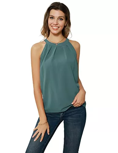 GRACE KARIN Tops GRACE KARIN Damen Sommer Tops Neckholder Tops Elegant Chiffon Blusen Ärmellos Oberteile Shirts Tanktop