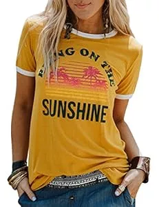 Dresswel T-Shirts Dresswel Damen Bring On The Sunshine T-Shirt Kurzarm Rundhals Regenbogen T Shirt Grafik Druck Tee Shirts Sommer Oberteile Tops