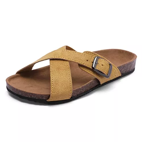 Harssidanzar Sandalen & Slides Harssidanzar Damen Sandalen,Sommer Open Toe Fußbett Komfort Wildleder Kork Slides Schnalle Verstellbare Sandalen KL219EU