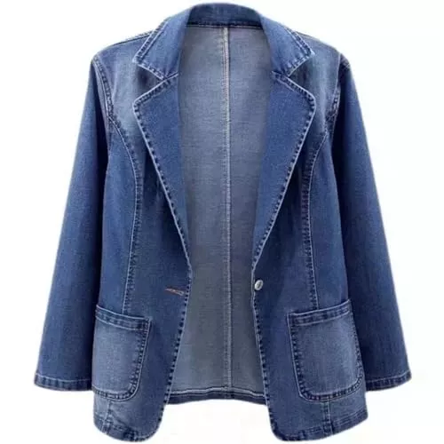 Generisch Jacken Damen-Jeansjacke für den Frühling, langärmelig, Ein-Knopf-Vintage-Jeansblazer