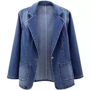 Generisch Jacken Damen-Jeansjacke für den Frühling, langärmelig, Ein-Knopf-Vintage-Jeansblazer