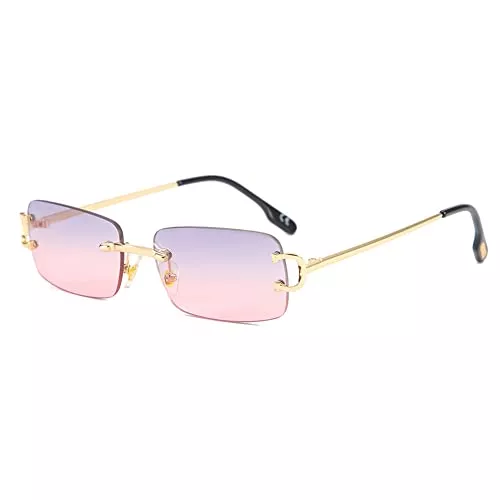 kachawoo Sonnenbrillen & Zubehör kachawoo Kleine Retro-Sonnenbrille, rechteckig, randlos, Vintage, männlich, weiblich, Sonnenbrille, UV400, rahmenlose Geburtstagsgeschenke für Mädchen