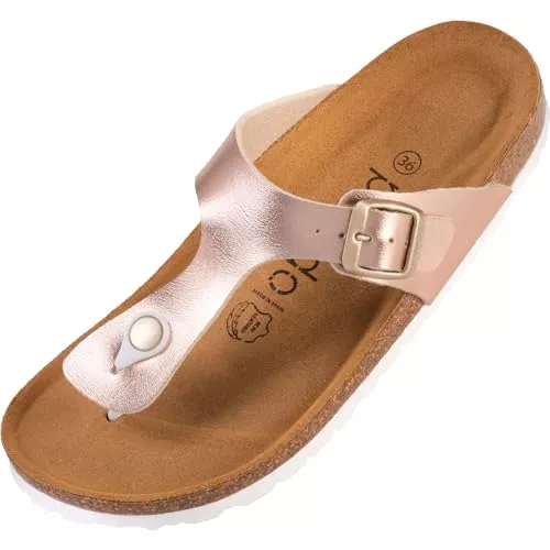 Palado Sandalen & Slides Palado Damen Zehentrenner Kos - Modische Pantoletten mit Kork Fussbett - extra bequeme Sandalen - Made in Spain - mit Sohle aus natur Leder - angenehme Sandalen