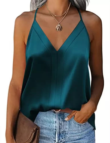 Zeagoo Tops Zeagoo Damen Satin Cami Top Unterhemden Spaghettiträger Basic Top Verstellbarer Spaghetti Strap V-Ausschnitt Camisole Tank Top