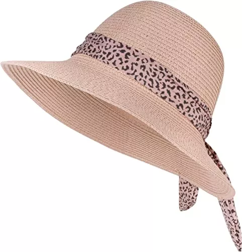 styleBREAKER Hüte & Mützen styleBREAKER Damen Sonnenhut mit Leoparden Muster Zierband, breite Krempe, Strohhut, Papierstroh Hut 04025035