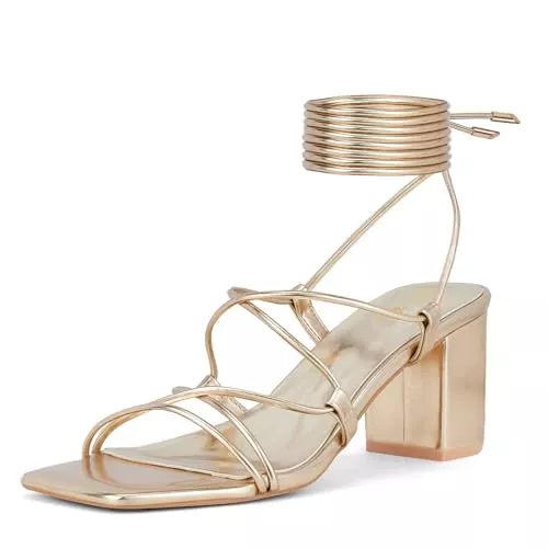 GENSHUO Sandalen & Slides GENSHUO Damen Riemchen-Sandalen mit kräftigen Absätzen, quadratischer offener Zehenpartie, Schnürung mit 6 cm hohem Absatz, Knöchelriemen und Blockabsätzen, 36-42 EU