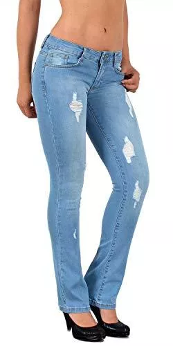 ESRA Jeans ESRA Damen Jeans Jeanshose Bootcut Damen Schlaghose Hüftjeans bis Übergröße B300