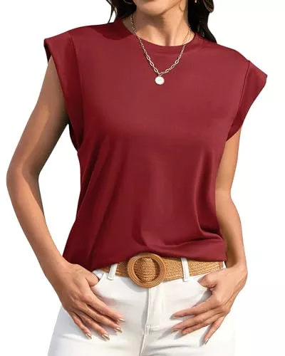 BellaDila Ärmellose Blusen BellaDila Damen Sommer Locker Tank Top Ärmellose Flügelärmel T Shirt Casual Rundhals Tops Einfarbig/Gestreift Oberteile 2024