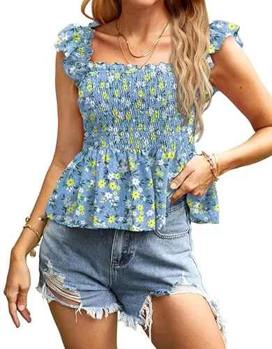 BesserBay Tops BesserBay Damen Sommer Top Ärmellos Oberteil Ausschnitt mit Rüschen S-XXL