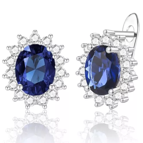 WOVEE Schmuck WOVEE Ohrringe Silber 925 Oval Blumem Ohrstecker AAA Zirkonia Weiß/Blau/Grün Elliptisch Glitzer Stein Stecker Silber 925 Damen Frauen Braut Hochzeit Silberohrringe Damenohrringe