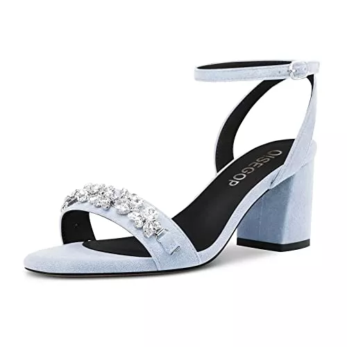 OISEGOP Sandalen & Slides OISEGOP Chunky Blockabsatz Mittlerem Absatz Heel Peep Open Zehenkappe Sandalen Knöchelriemen Diamant Kristall Lässig Dress Schuhe