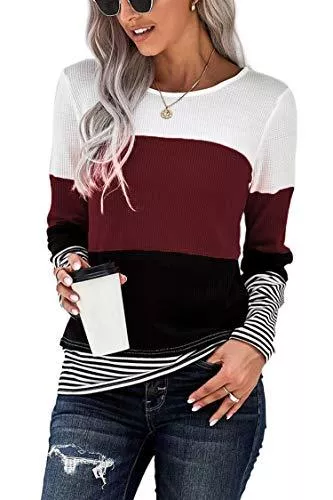 FANGJIN Pullover & Strickmode FANGJIN Pullover Damen Bluse Langarmshirt Tunika Farbblock Tshirt Oberteile Tops