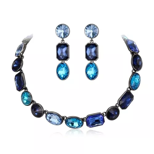 Clearine Schmuck Clearine Smaragd Schnitt Oval Strass Cluster Statement Halskette und baumeln Ohrringe Schmuck-Set für Damen Mädchen Kostüm Party Prom