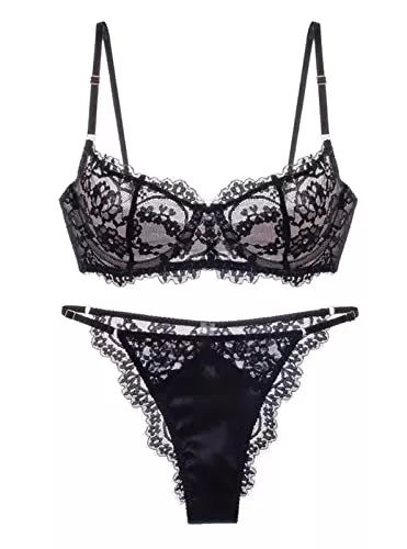 Awake Lingerie Unterwäsche & Dessous Awake Lingerie Mabel Bezaubernder BH und Höschen aus Satin und floraler Spitze, Unterwäsche-Set, Elegante, seidige Dessous-Nachtwäsche für Damen