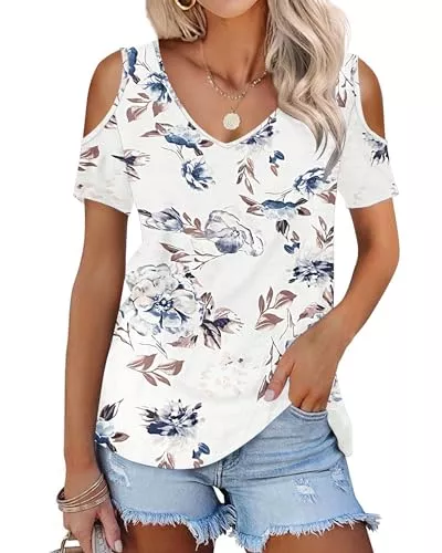 DUOEASE Kurzarmblusen DUOEASE Tshirt Damen Sommer V Ausschnitt Oberteile Kurzarm Tunika