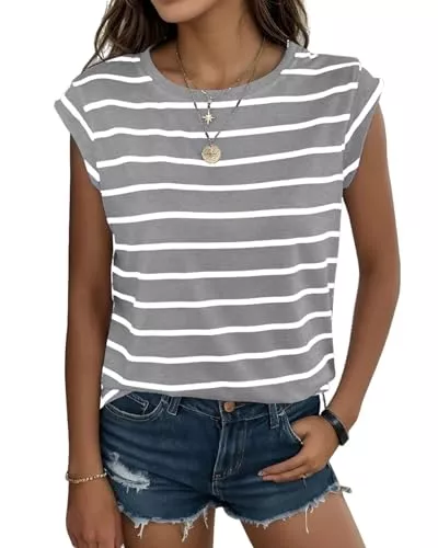 YUTILA T-Shirts YUTILA Damen Rundhal Ausschnitt Casual Gestreift Tshirt Sommer Tops