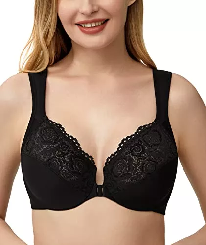 Lemorosy Unterwäsche & Dessous Lemorosy Damen Vollschalen Ungepolster Bügel BH Vorne Vershcluss Floraler Spitze T-Shirt BH Große Größen