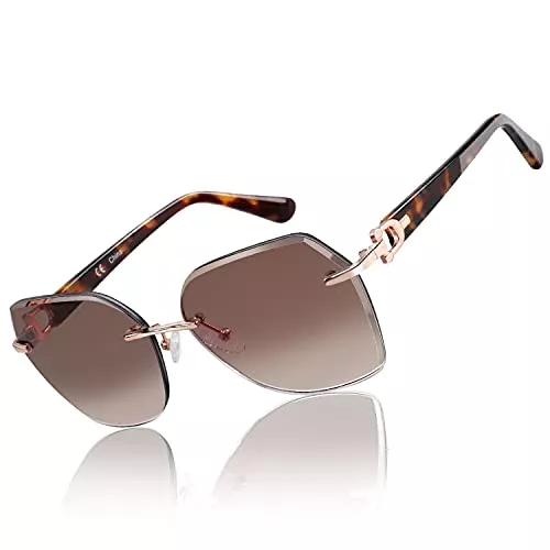 ZENOTTIC Sonnenbrillen & Zubehör ZENOTTIC Randlose Sonnenbrille für Damen Groß Übergroße Geometrische Diamant Schneiden Verlaufsgläser UV-Schutz