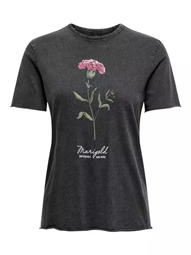 ONLY T-Shirts ONLY Damen Bedrucktes T-Shirt Kurzarm Basic Rundhals Top mit Schrift Printed Shortsleeve ONLLUCY, Farben:Pink, Größe:XL