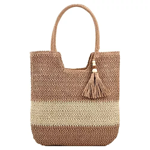 TIAASTAP Taschen & Rucksäcke TIAASTAP Stroh Handtasche Damen, Sommer Strandtasche Stroh Groß mit Reißverschluss, Boho Bag Strohtasche Korbtasche Geflochten Basttaschen mit Quasten