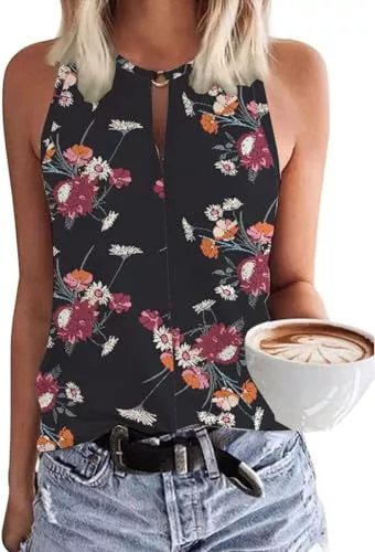 Tanmolo Tops Tanmolo Damen Tank Top Ärmellos Oberteile Sommer Tanktops V-Ausschnitt Blusentop Strand Sexy Vest Top Bluse