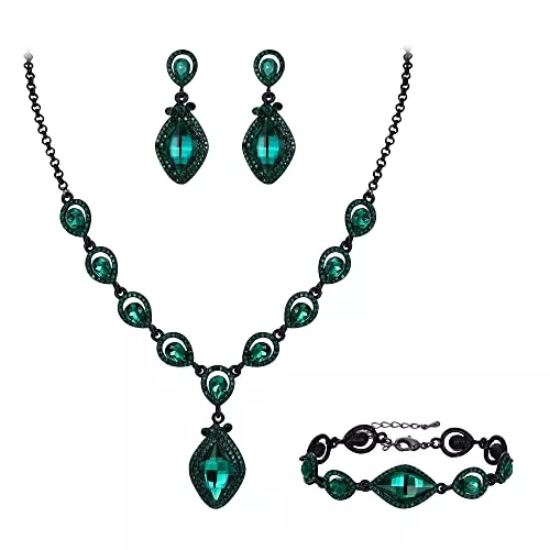 EVER FAITH Schmuck EVER FAITH Schmuckset Tropfen Kostüm-Party-Schmuck Art Deco Kristall Marquise Teardrop Anhänger Halskette,Ohrringe und Armband Set für Prom klar Silber-Ton